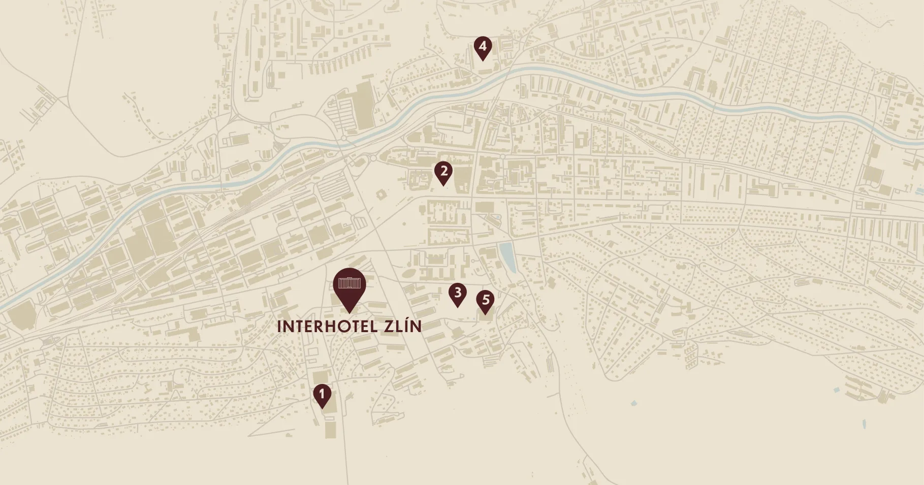 Mapa okolí Interhotelu Zlín se sportovišti